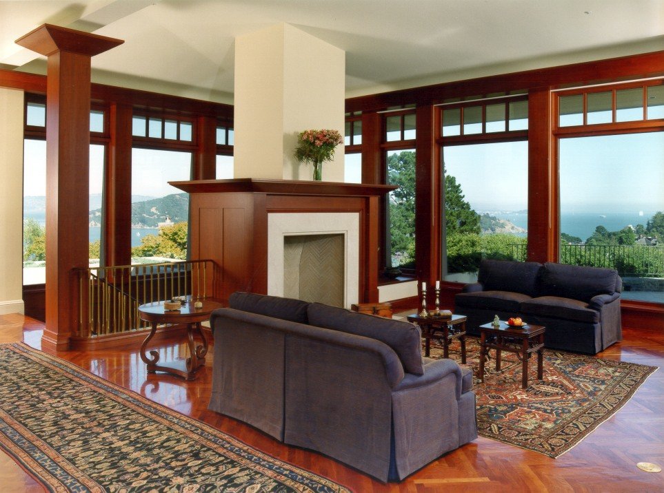 mahogany wood trim living room