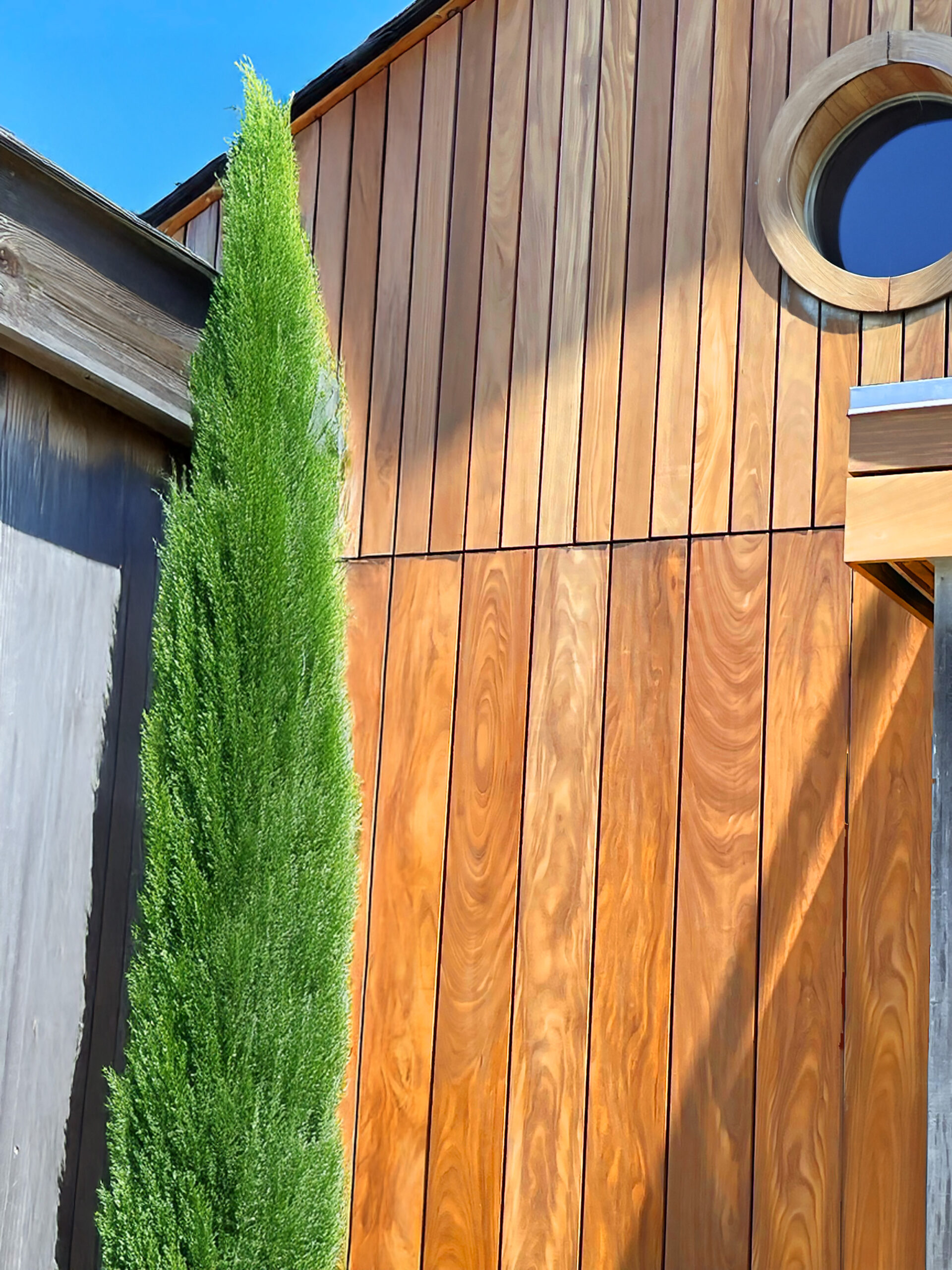 San Gabriel Iroko vertical cladding